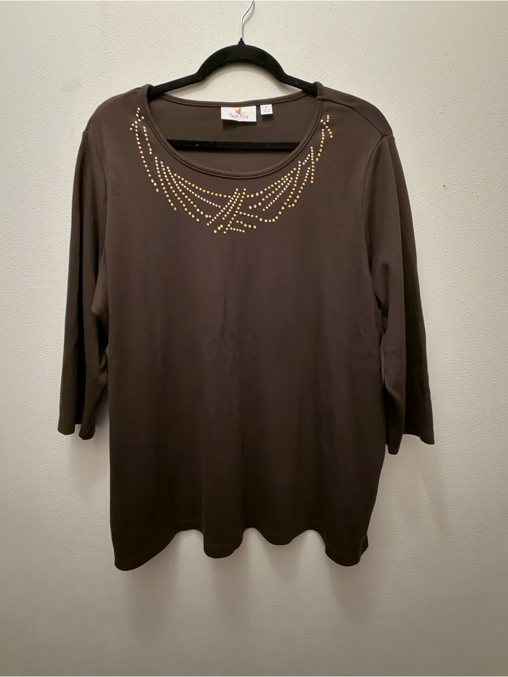 Women's Brown Scoop Neck Tunic with Gold Stud Necklace Detail